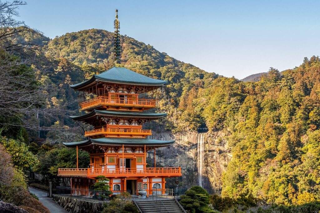 pagoda, waterfall, three-storied pagoda-7868621.jpg